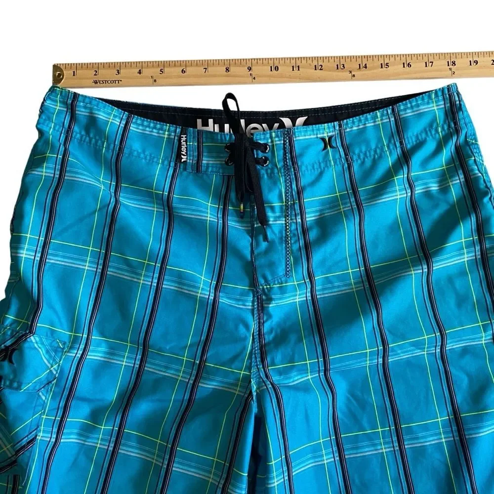 Hurley Teal Plaid Boardshorts Sz 36